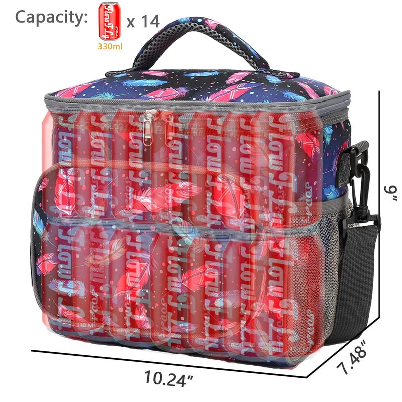 FlowFly Insulated Reusable Lunch Bag Adult Large Lunch Box for Women and Men with Adjustable Shoulder Strap,Front Zipper Pocket and Dual Large Mesh Side Pockets,Feather - Image 4